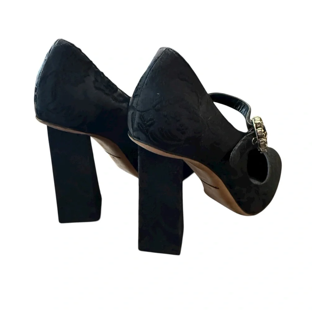 Dolce & Gabbana Black Brocade Mary Jane Pumps Crystal Buckle EU 38 US 8